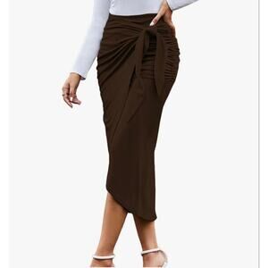 Pasgreson High Waisted Ruched Maxi Long Skirt Asymmetrical Bodycon Slit XXL